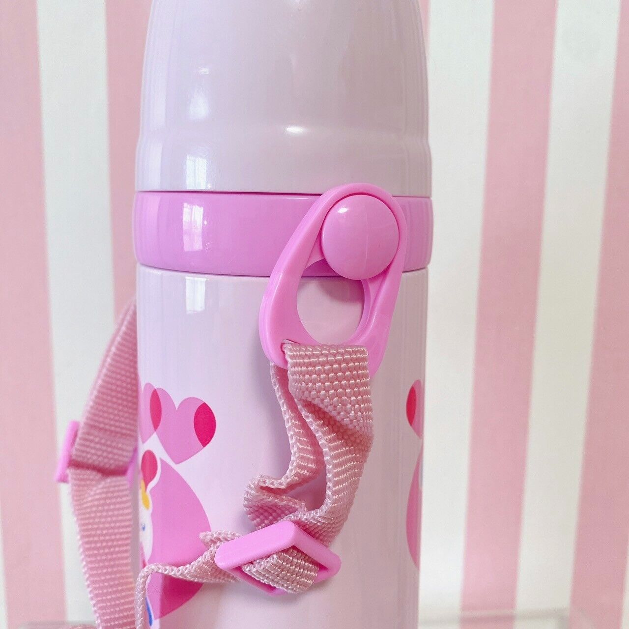 Sanrio Usahana Water Bottle Stainless 400ml Pink Heart Rabbit Kids Shoulder Belt