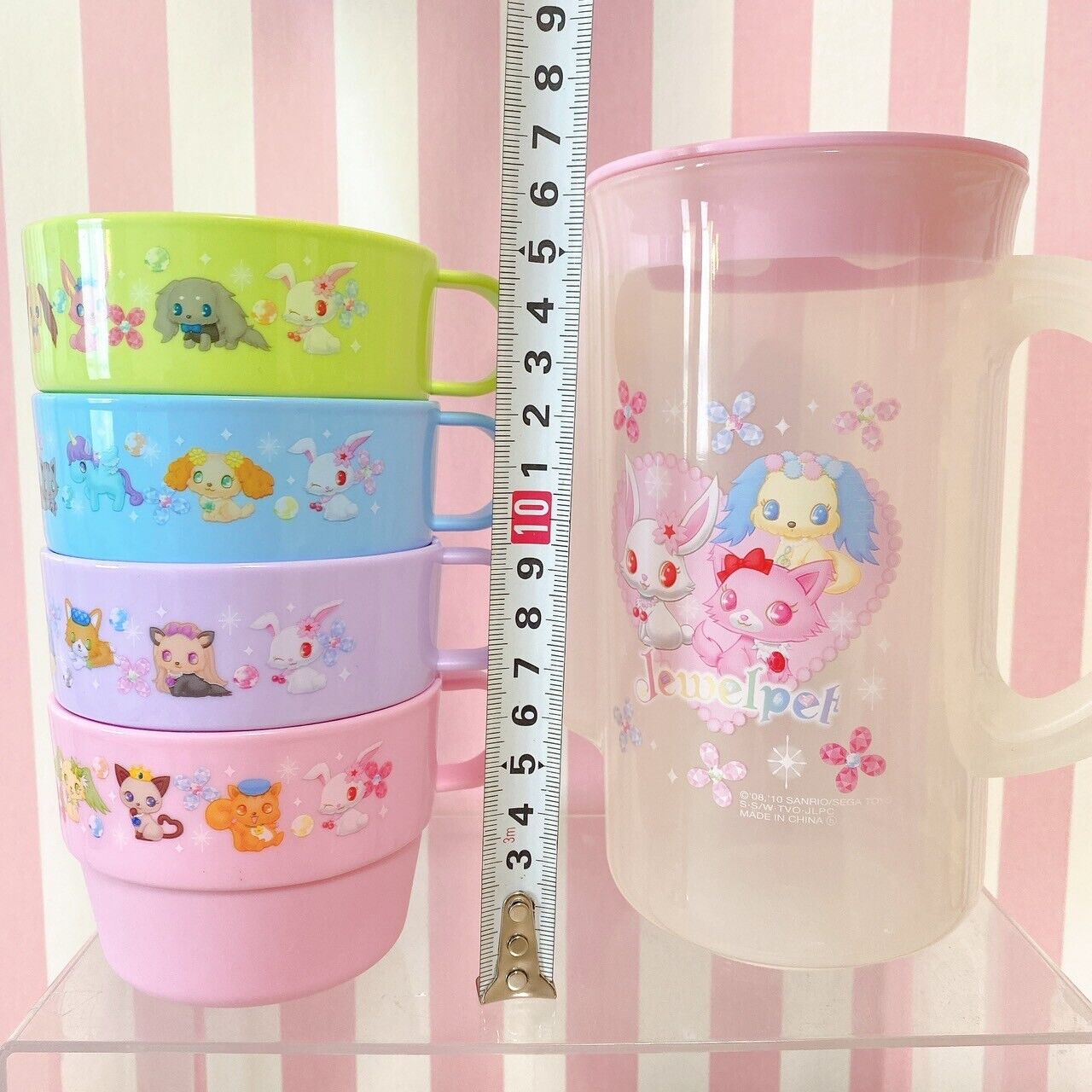 Sanrio Jewelpet Cup Pitcher Set 4 Pink Blue Purple Green Animals Kawaii Rare