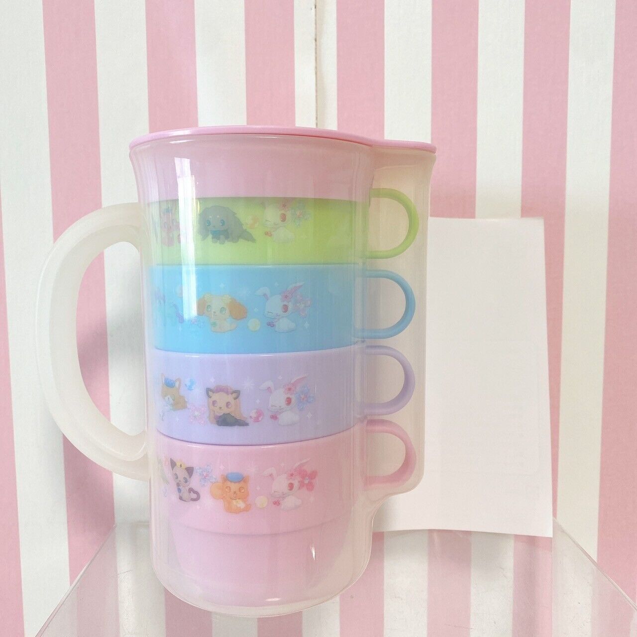 Sanrio Jewelpet Cup Pitcher Set 4 Pink Blue Purple Green Animals Kawaii Rare