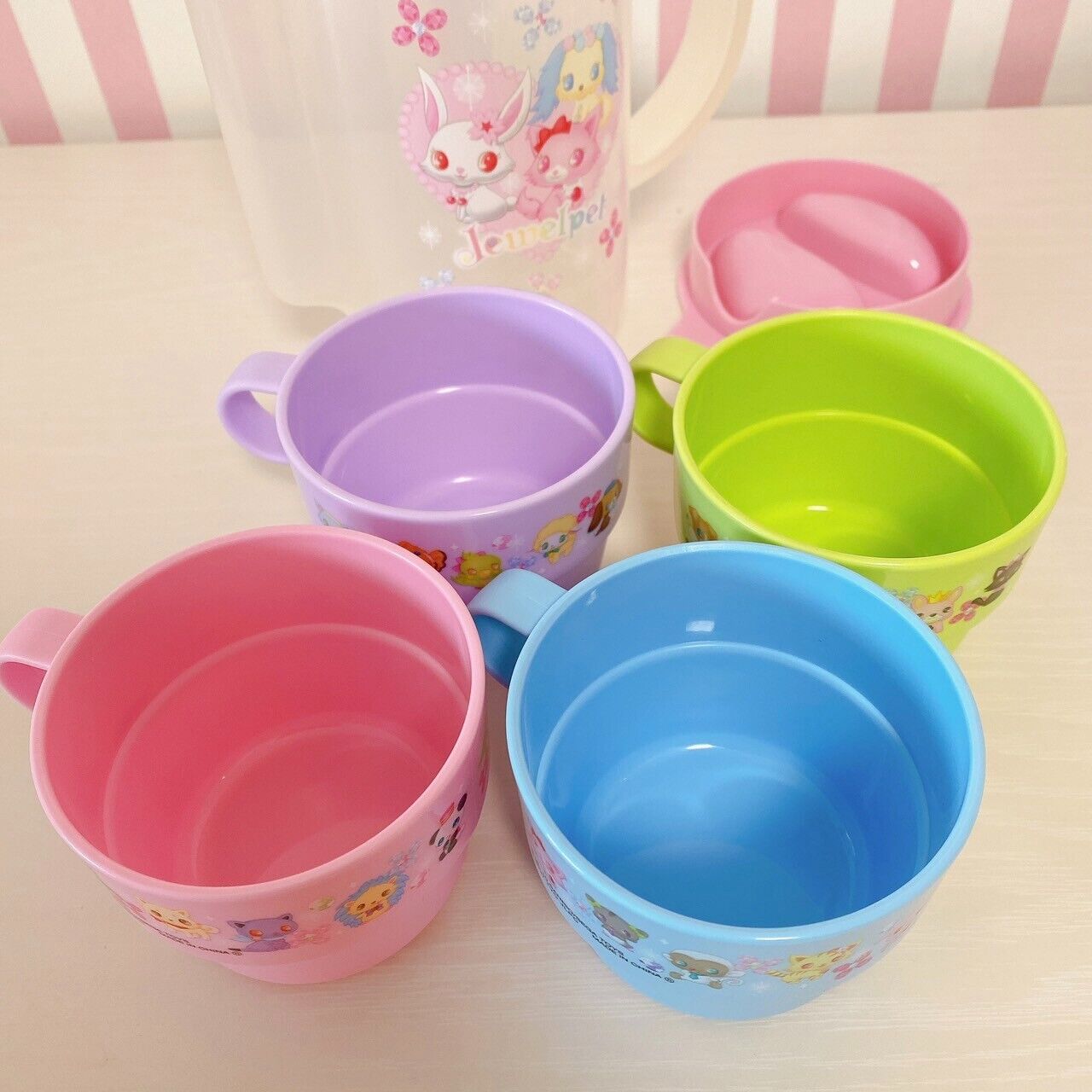 Sanrio Jewelpet Cup Pitcher Set 4 Pink Blue Purple Green Animals Kawaii Rare