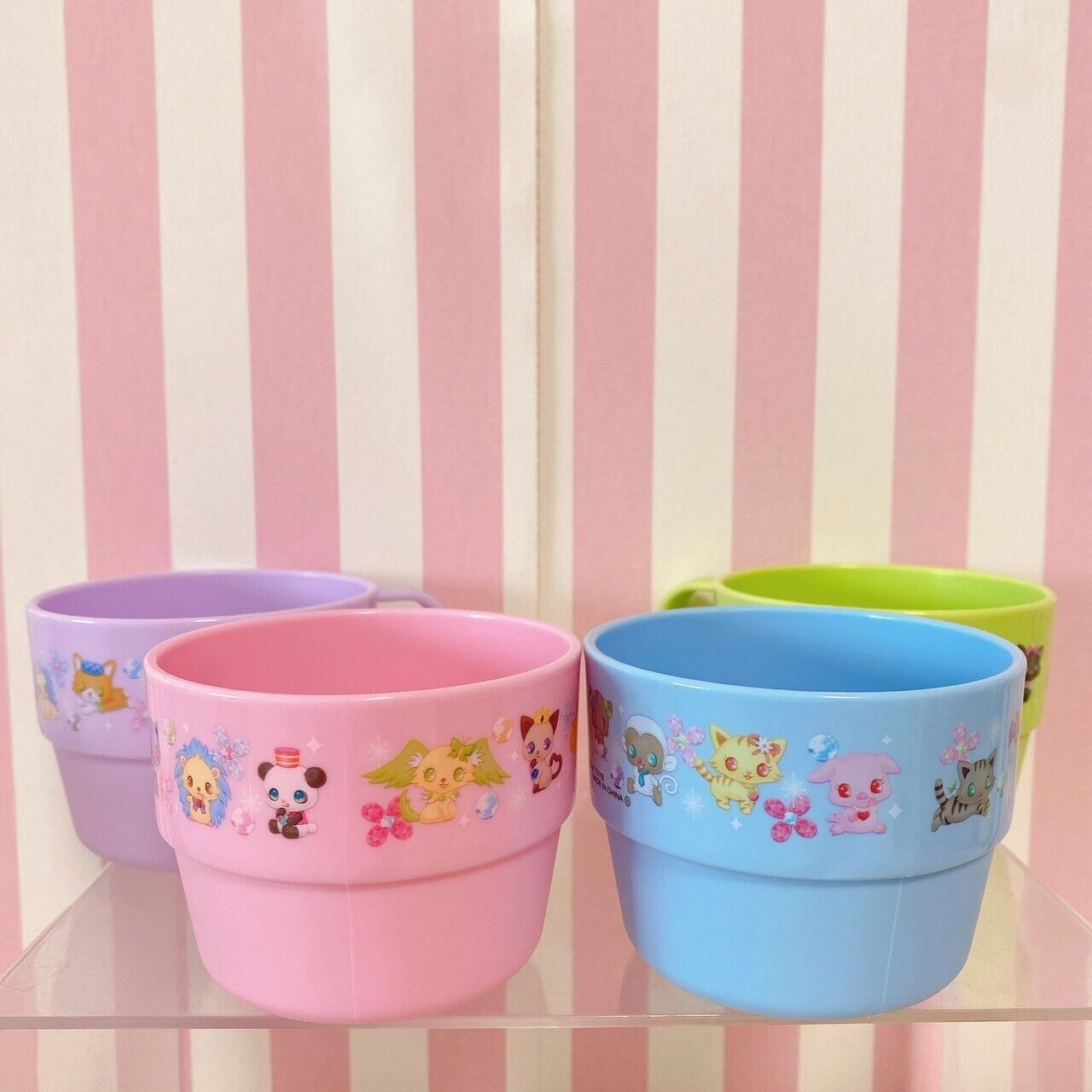 Sanrio Jewelpet Cup Pitcher Set 4 Pink Blue Purple Green Animals Kawaii Rare