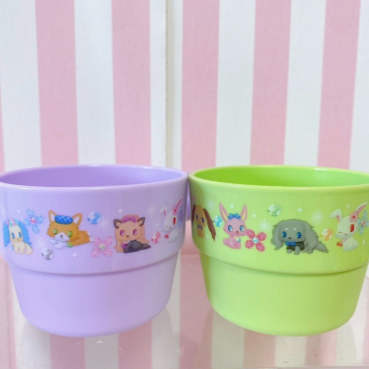 Sanrio Jewelpet Cup Pitcher Set 4 Pink Blue Purple Green Animals Kawaii Rare