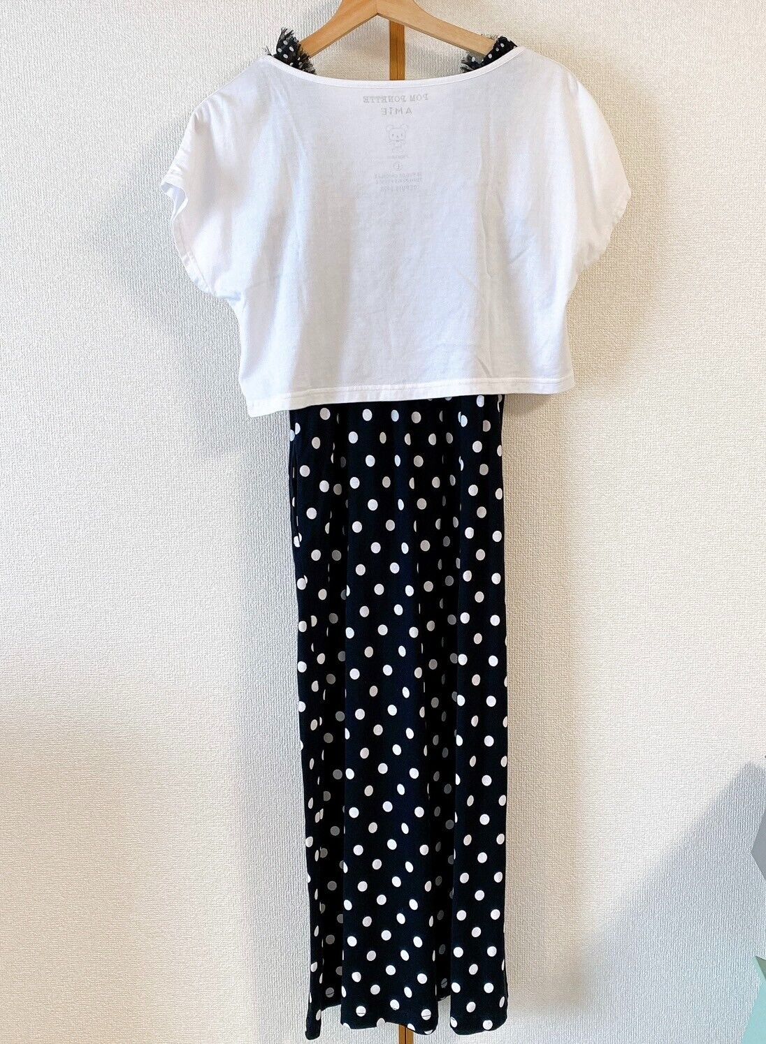 Pomponet Black Polka dot 160 cm Dress Tops 2 Set Clothes Kawaii Character Rare