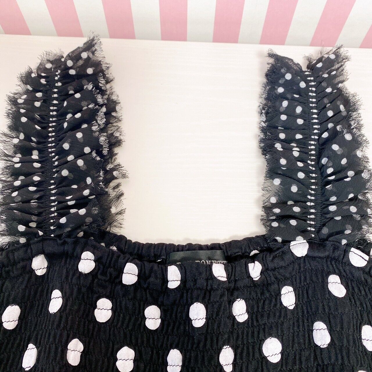 Pomponet Black Polka dot 160 cm Dress Tops 2 Set Clothes Kawaii Character Rare