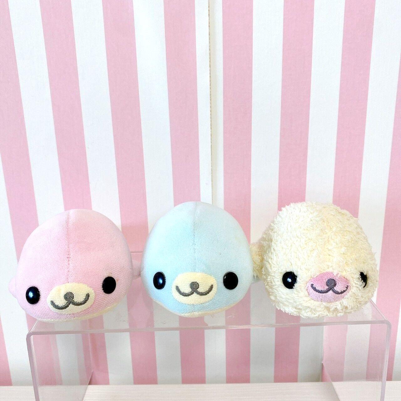 San-X Mamegoma Plush Set 3 Soft Stuffed Toy Sea Animals Pink Blue White Fluffy