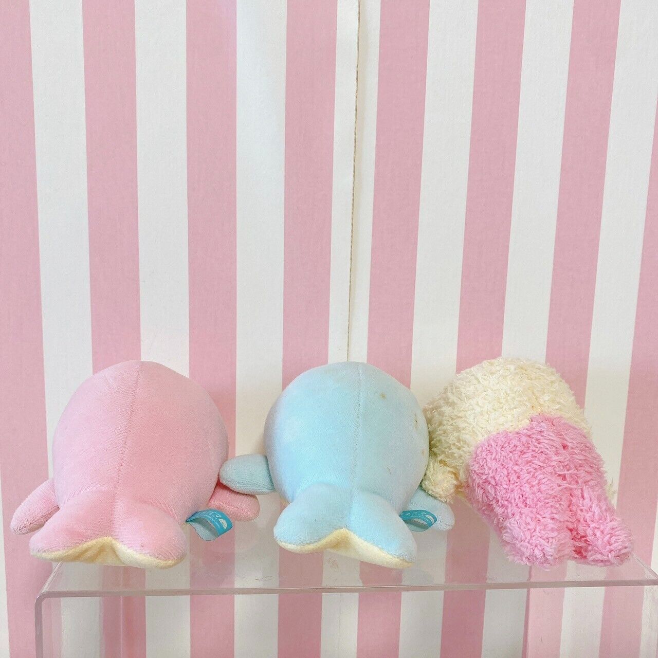 San-X Mamegoma Plush Set 3 Soft Stuffed Toy Sea Animals Pink Blue White Fluffy