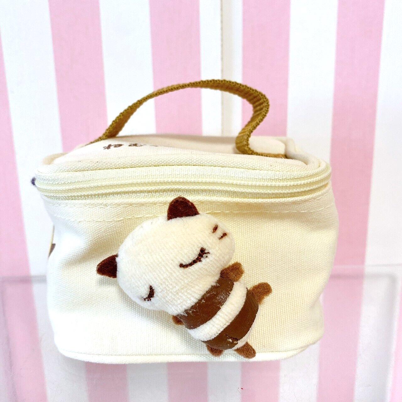 Sanrio Nemukko Nyago Vanity Case Pouch Mini Cat Sleeping White Brown Kawaii Rare