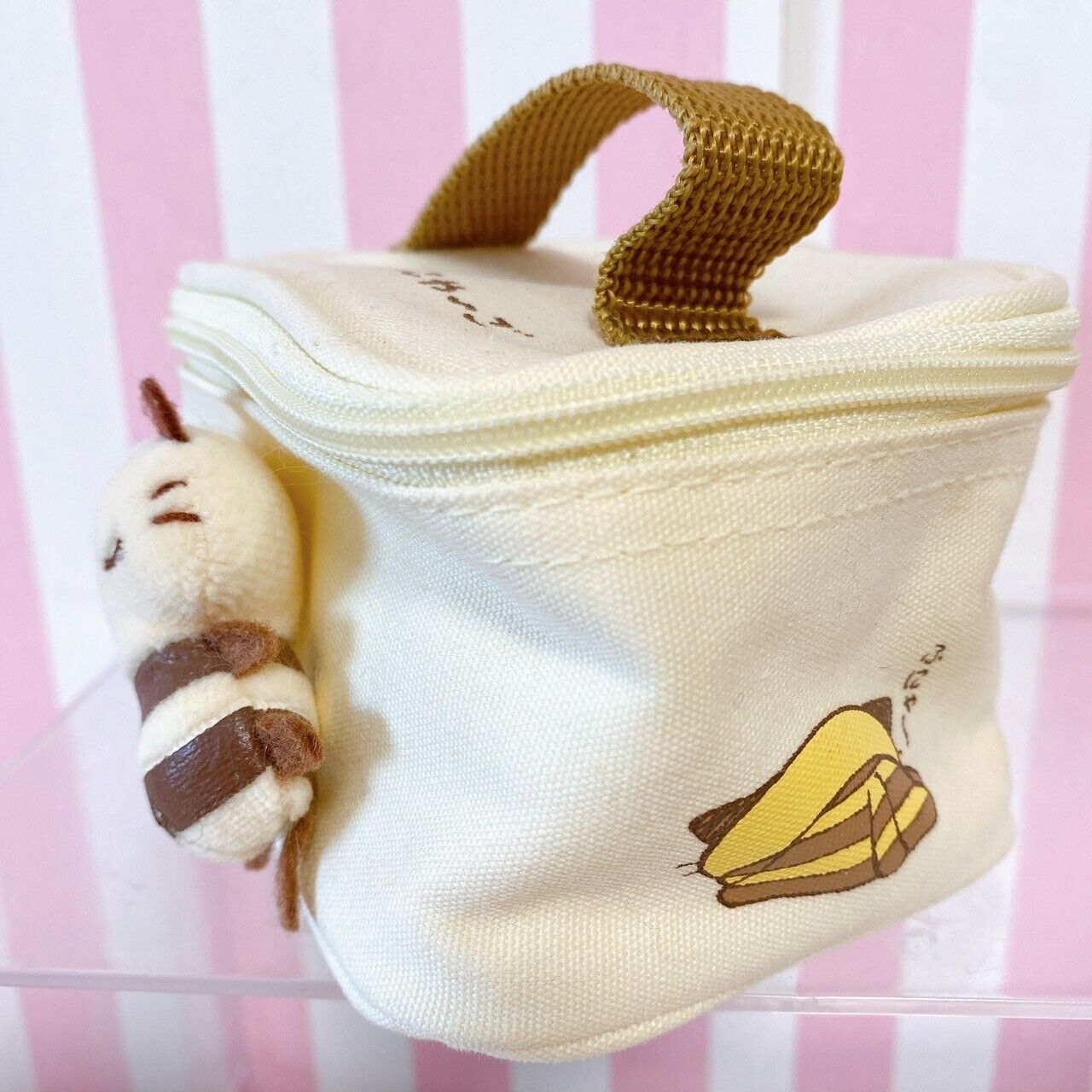 Sanrio Nemukko Nyago Vanity Case Pouch Mini Cat Sleeping White Brown Kawaii Rare