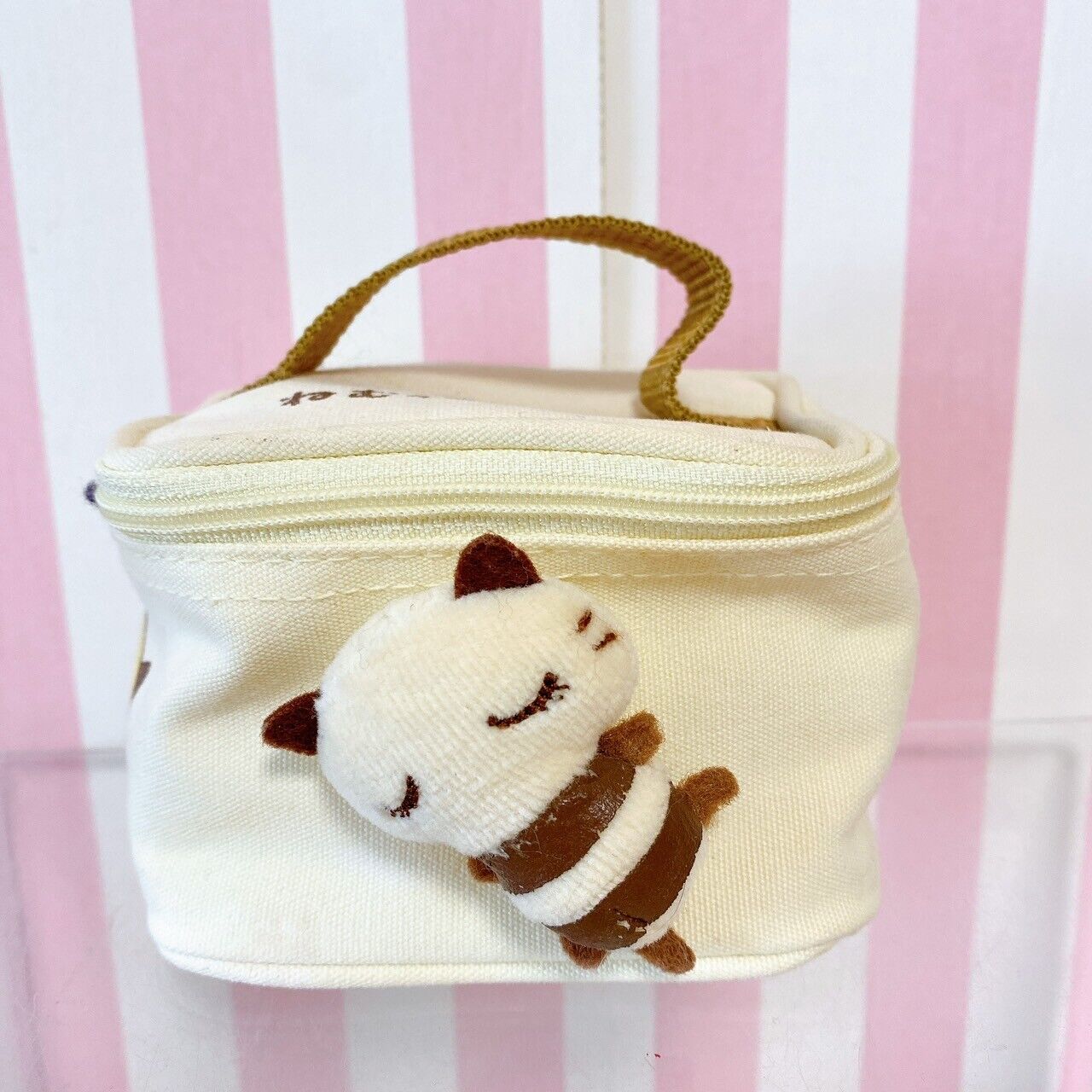 Sanrio Nemukko Nyago Vanity Case Pouch Mini Cat Sleeping White Brown Kawaii Rare