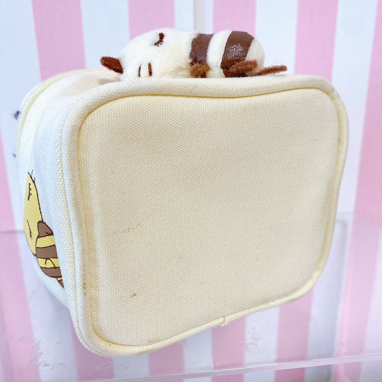 Sanrio Nemukko Nyago Vanity Case Pouch Mini Cat Sleeping White Brown Kawaii Rare