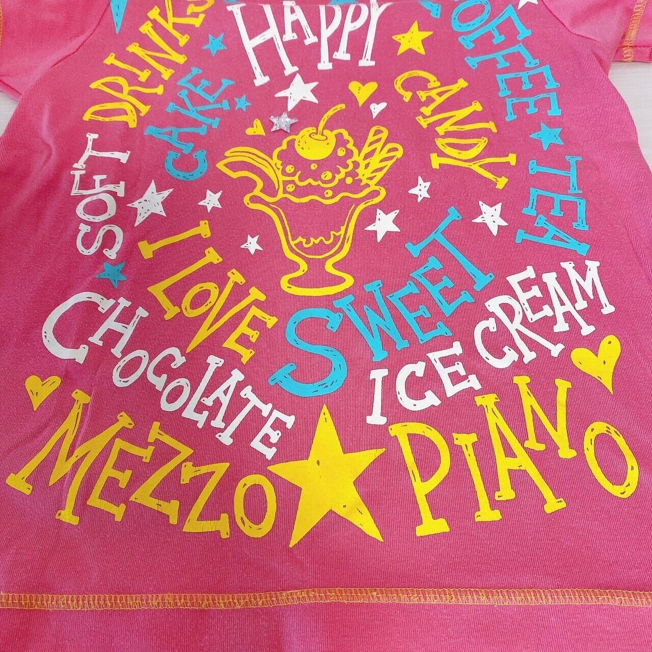 Mezzo Piano Kids T-shirt 150cm Pink Parfait Sweets Yellow Blue White Star Bijou