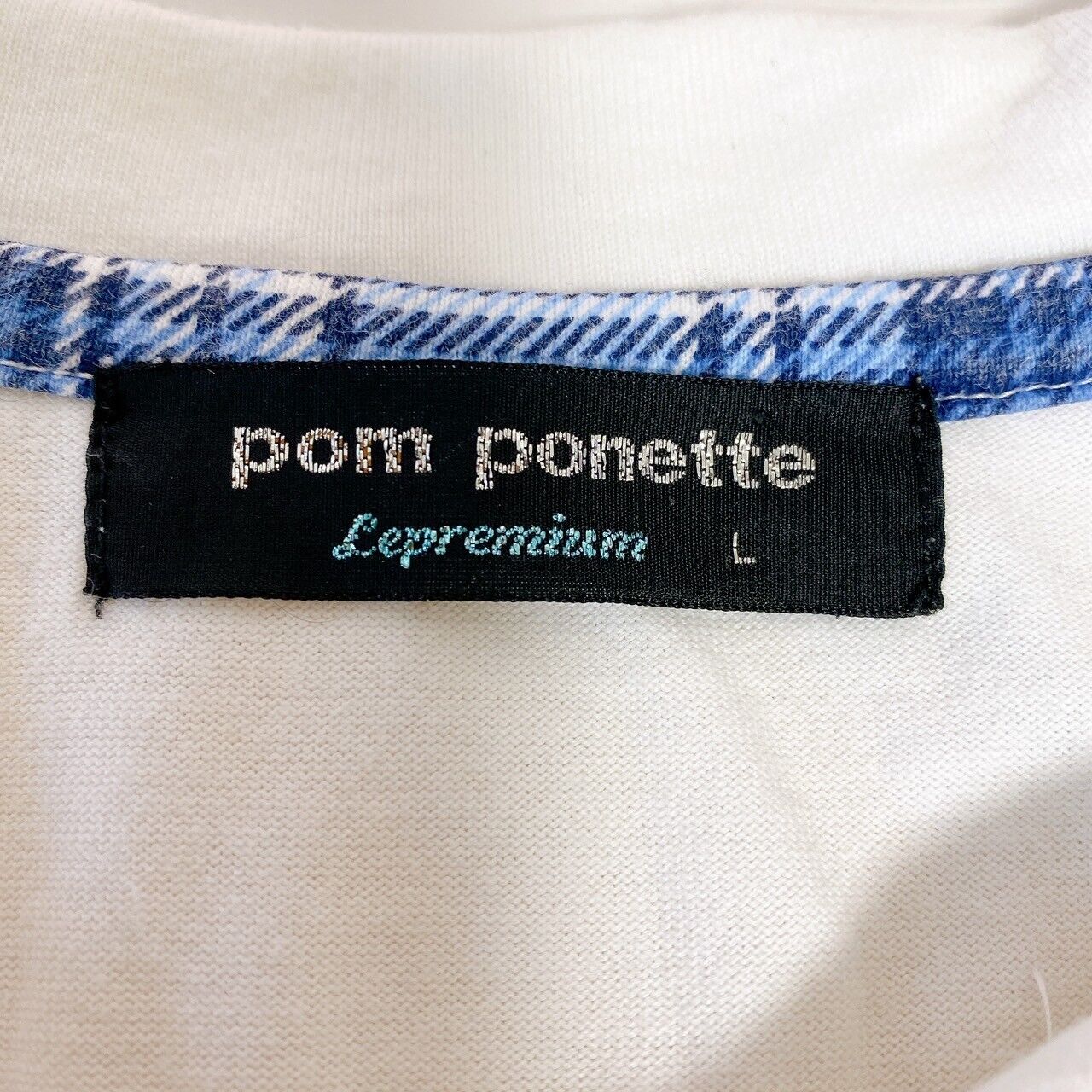 Pomponet White Blue Plaid 160 cm Dress Ribbon Tops Clothes Kawaii Character Rare