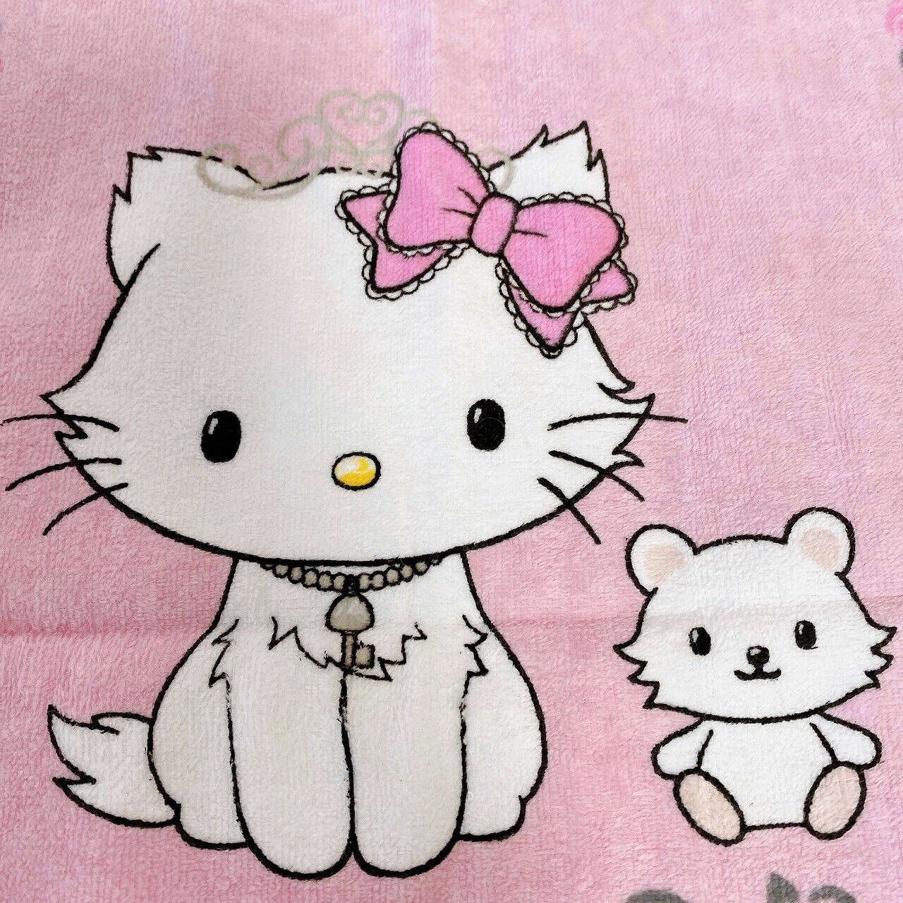 Sanrio Charmmy Charmy Kitty Face Towel Pink Cat Rose Flower Ribbon Fluffy Kawaii