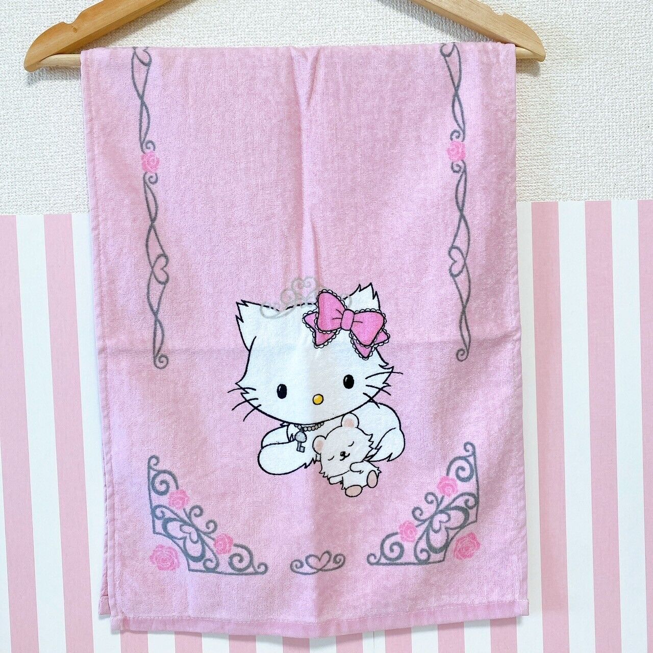 Sanrio Charmmy Charmy Kitty Face Towel Pink Cat Rose Flower Ribbon Fluffy Kawaii