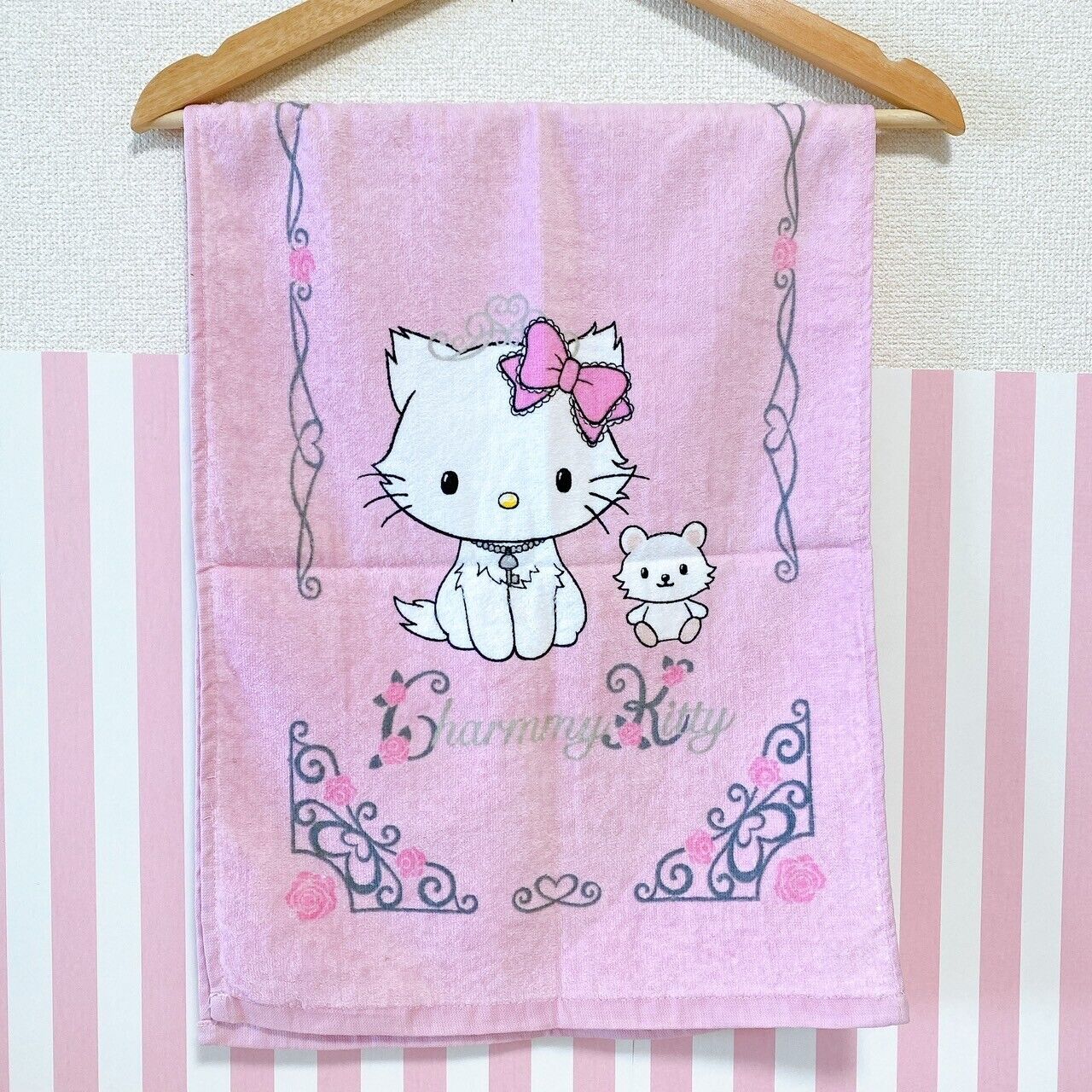 Sanrio Charmmy Charmy Kitty Face Towel Pink Cat Rose Flower Ribbon Fluffy Kawaii