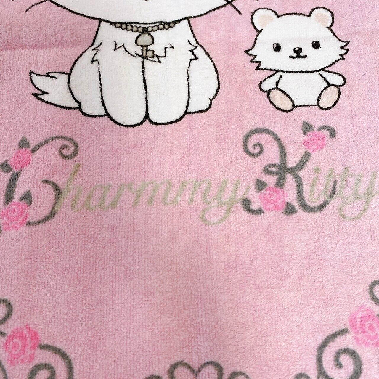 Sanrio Charmmy Charmy Kitty Face Towel Pink Cat Rose Flower Ribbon Fluffy Kawaii