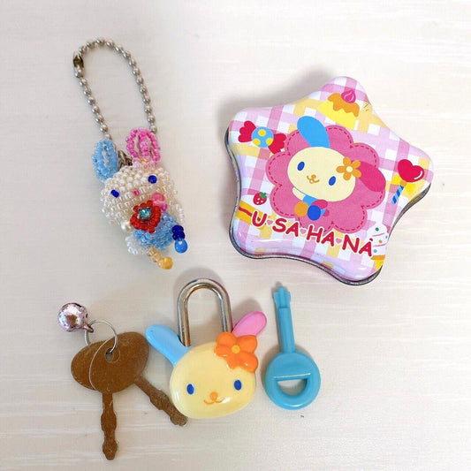 Sanrio Usahana Face Padlock Can Case Beads Mascot Set Rabbit Pink Kawaii Rare