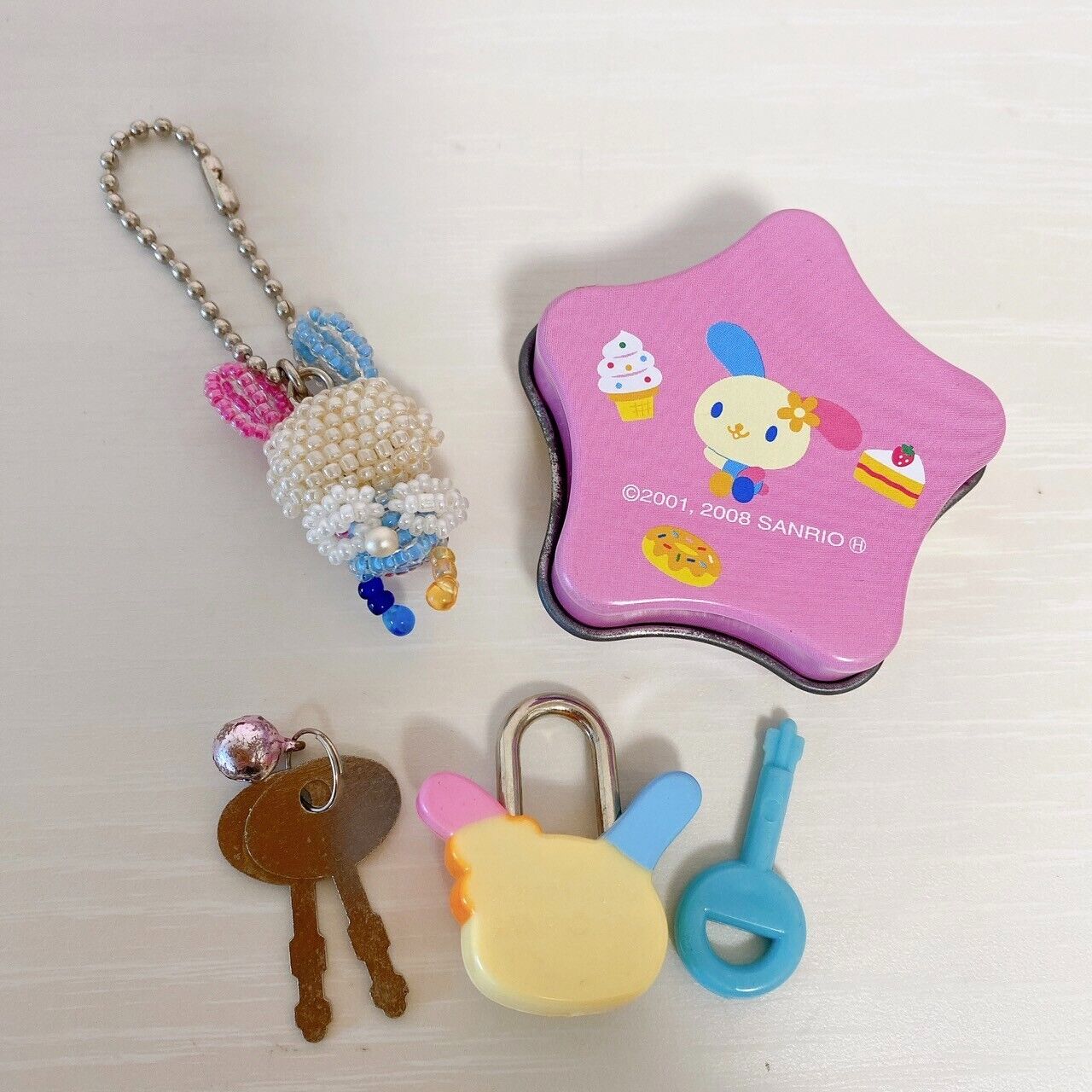 Sanrio Usahana Face Padlock Can Case Beads Mascot Set Rabbit Pink Kawaii Rare