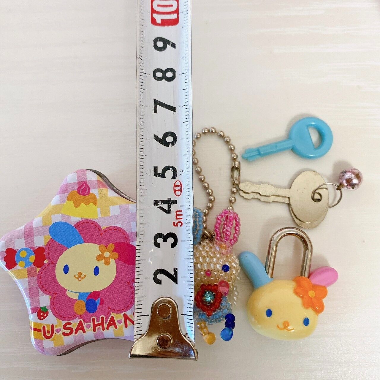 Sanrio Usahana Face Padlock Can Case Beads Mascot Set Rabbit Pink Kawaii Rare