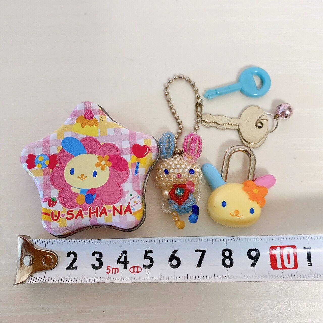 Sanrio Usahana Face Padlock Can Case Beads Mascot Set Rabbit Pink Kawaii Rare