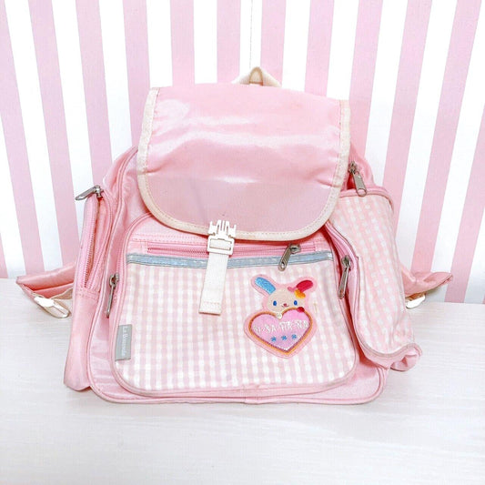 Sanrio Usahana Backpack Rucksack School Bag Pink Plaid Rabbit Heart Kawaii Rare