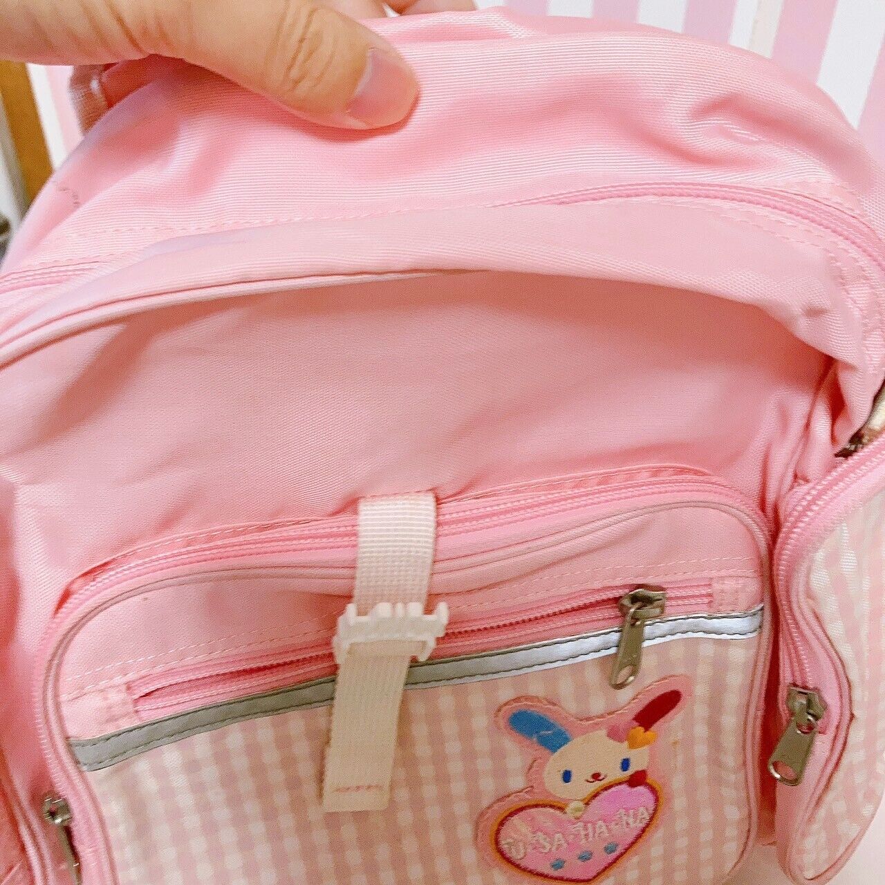 Sanrio Usahana Backpack Rucksack School Bag Pink Plaid Rabbit Heart Kawaii Rare