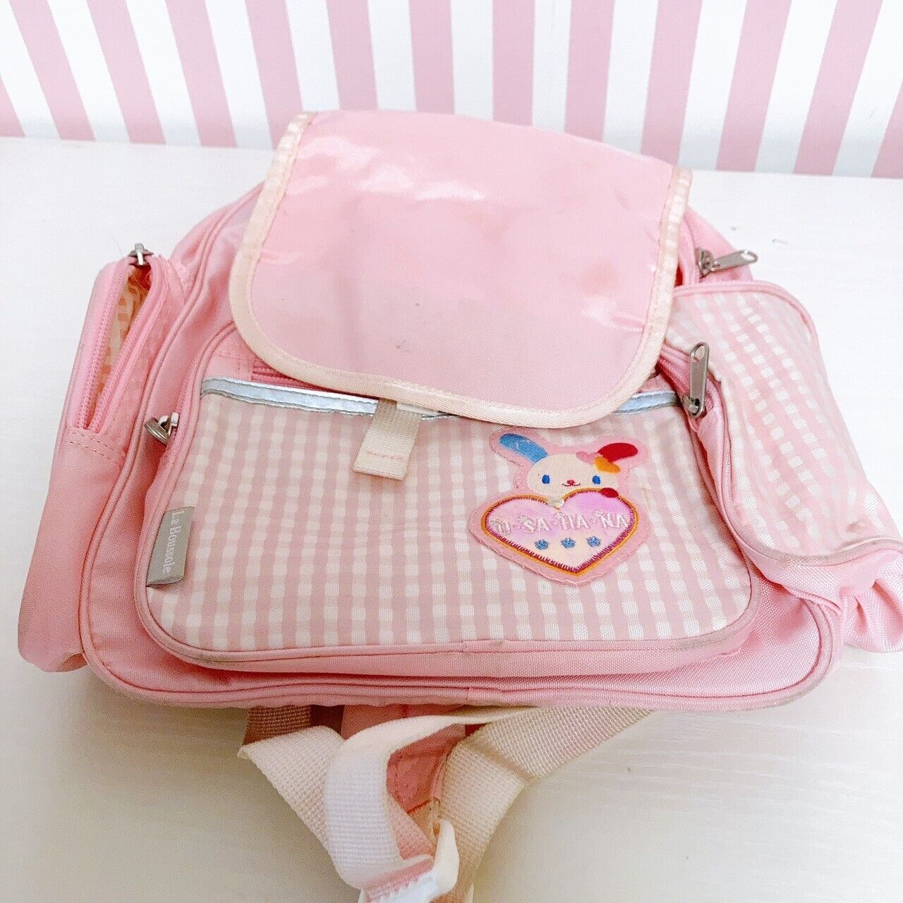 Sanrio Usahana Backpack Rucksack School Bag Pink Plaid Rabbit Heart Kawaii Rare