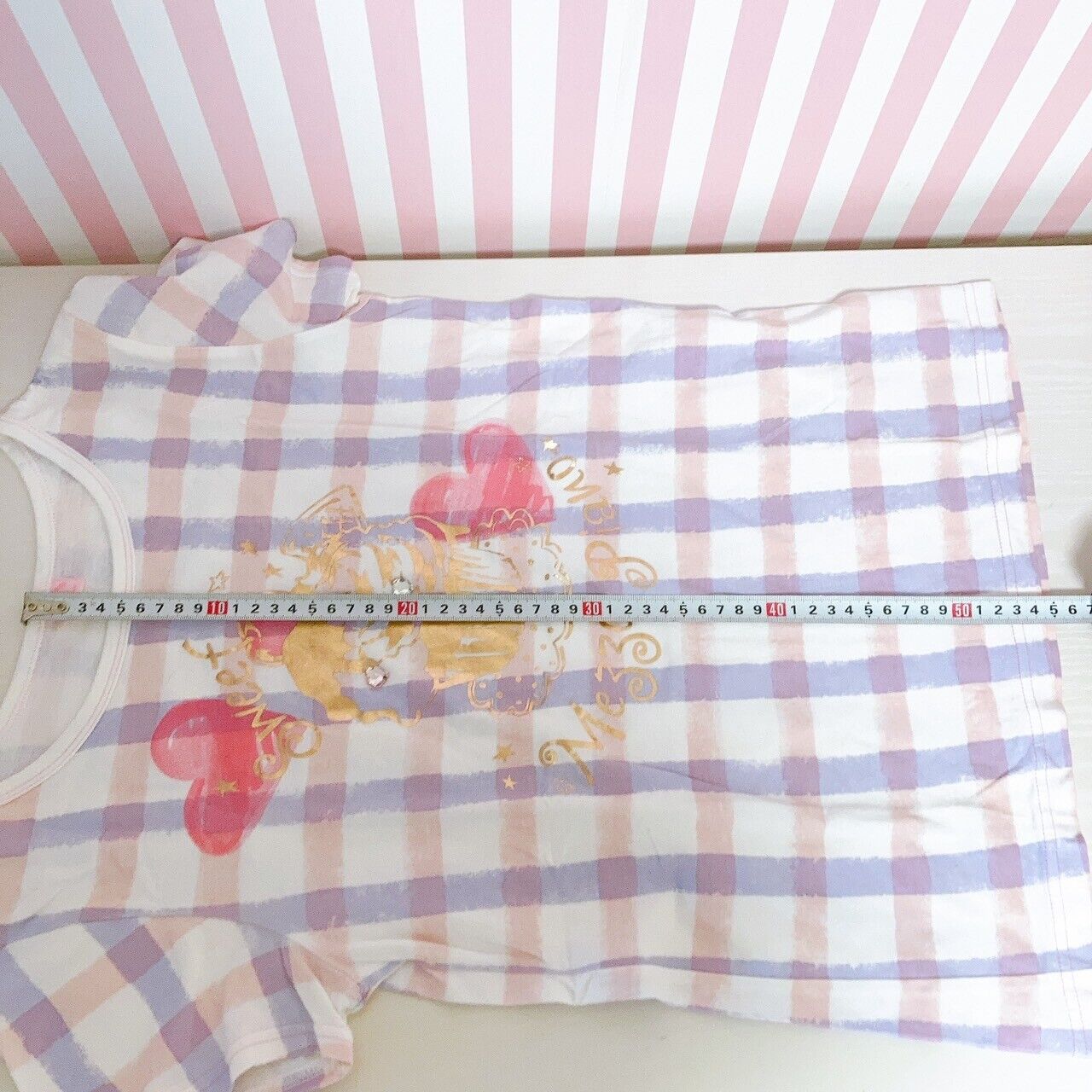 Mezzo Piano T-shirt Tops 160cm Plaid Cake Sweets Heart Clothing Short Sleeve