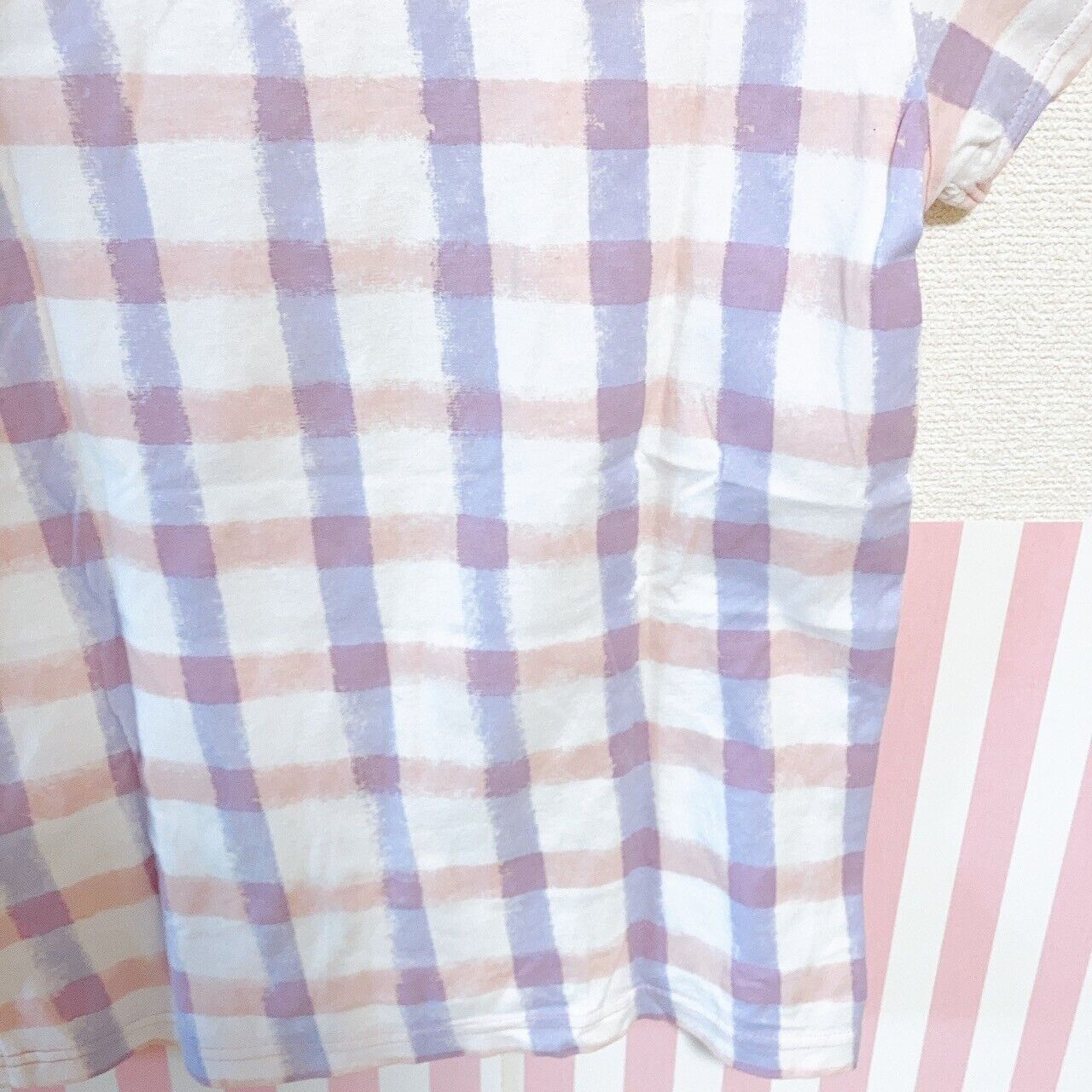 Mezzo Piano T-shirt Tops 160cm Plaid Cake Sweets Heart Clothing Short Sleeve