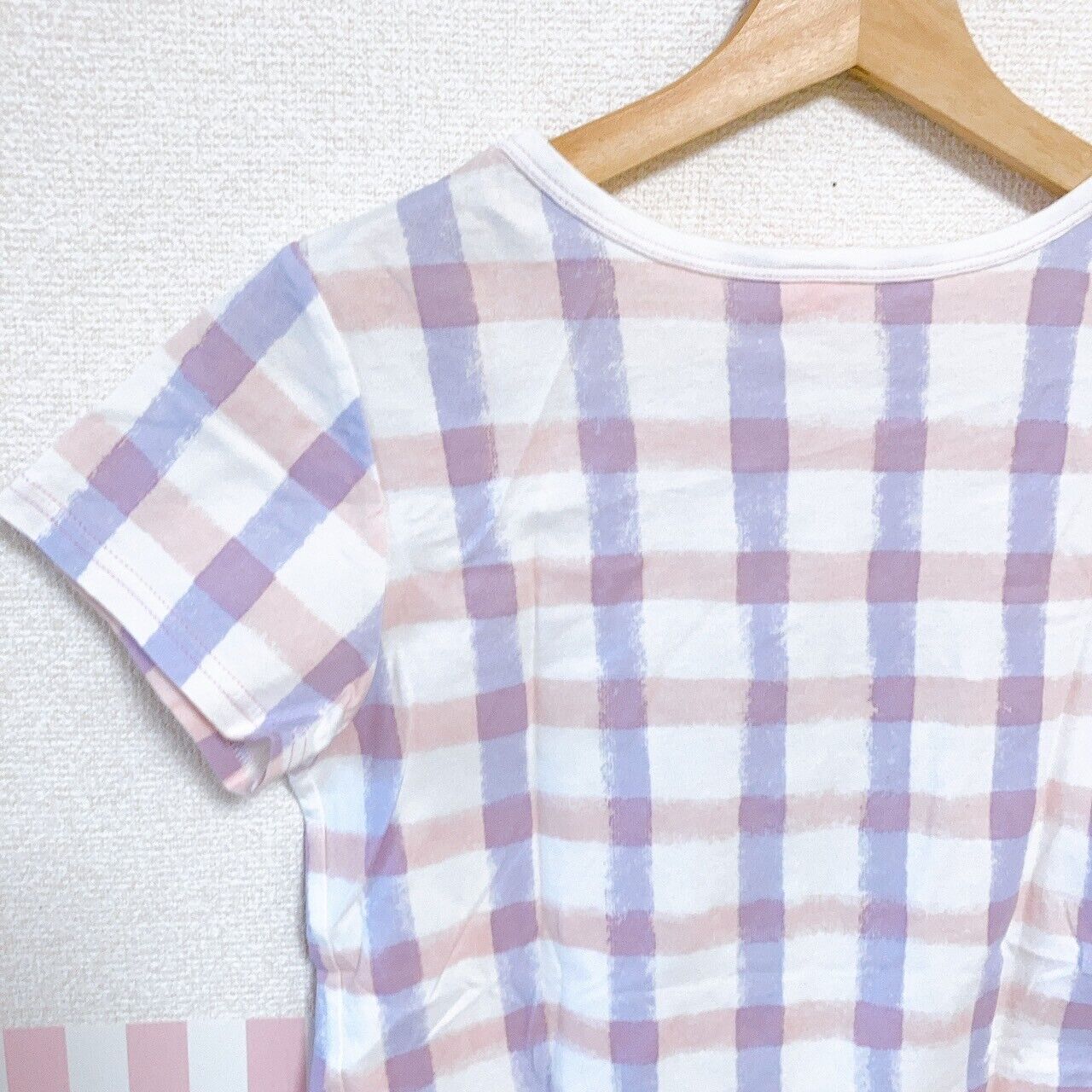 Mezzo Piano T-shirt Tops 160cm Plaid Cake Sweets Heart Clothing Short Sleeve