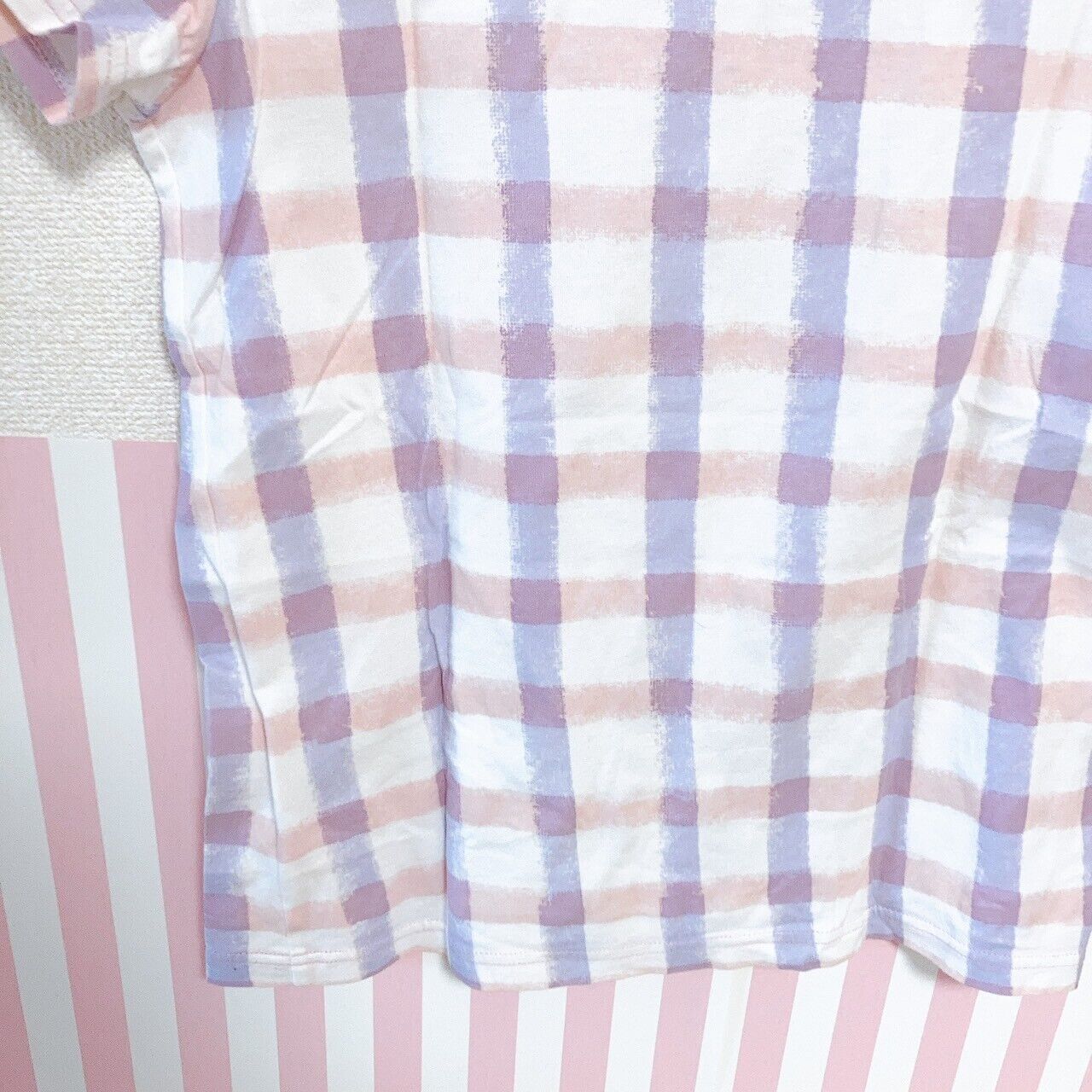 Mezzo Piano T-shirt Tops 160cm Plaid Cake Sweets Heart Clothing Short Sleeve