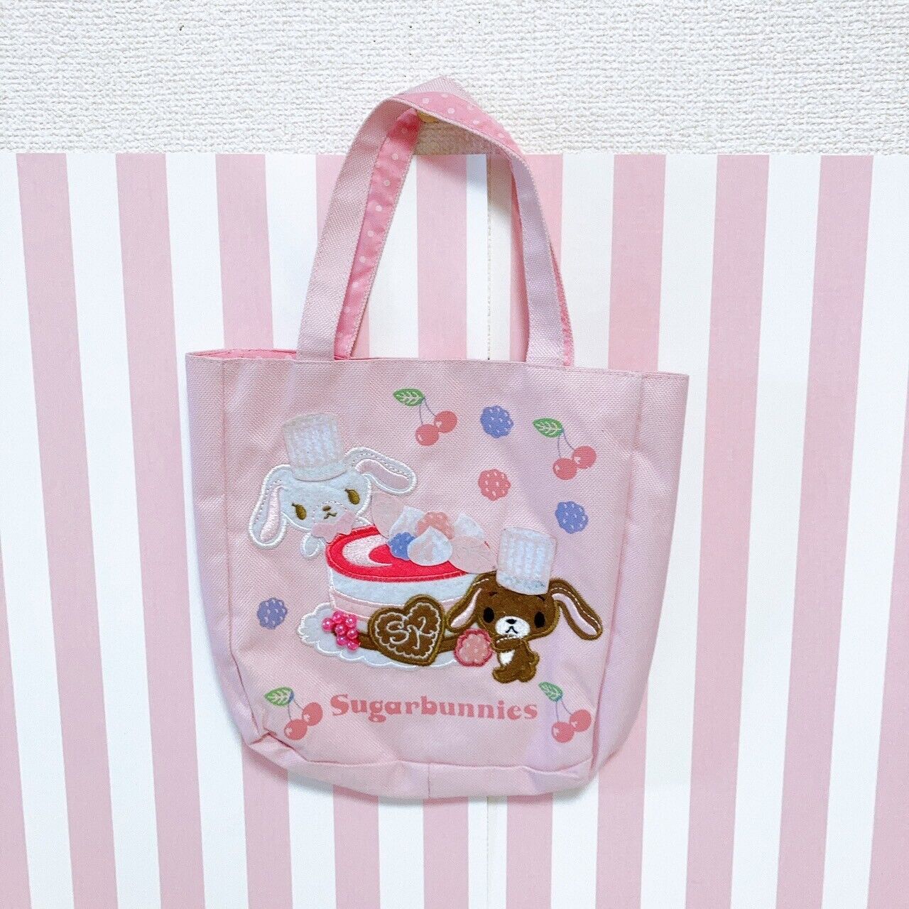 Sanrio Sugar Bunnies Tote Bag Lesson Handbag Pink Cake Sweets Rabbit Shirousa