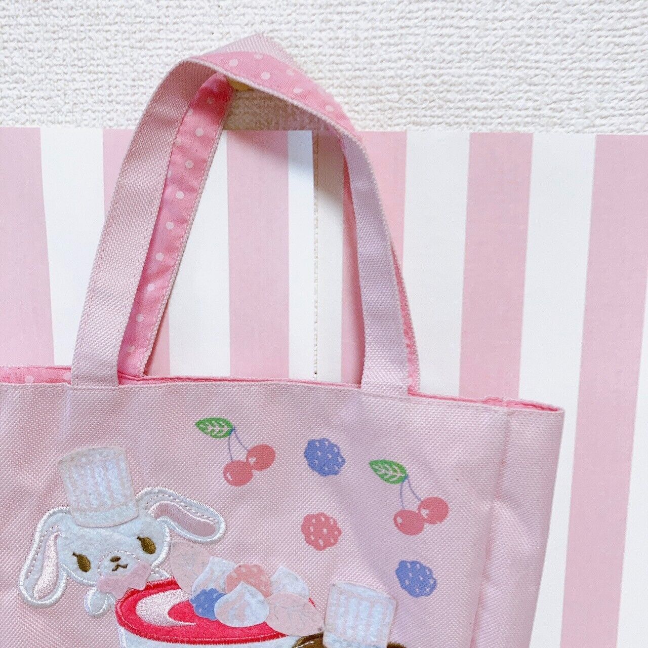 Sanrio Sugar Bunnies Tote Bag Lesson Handbag Pink Cake Sweets Rabbit Shirousa