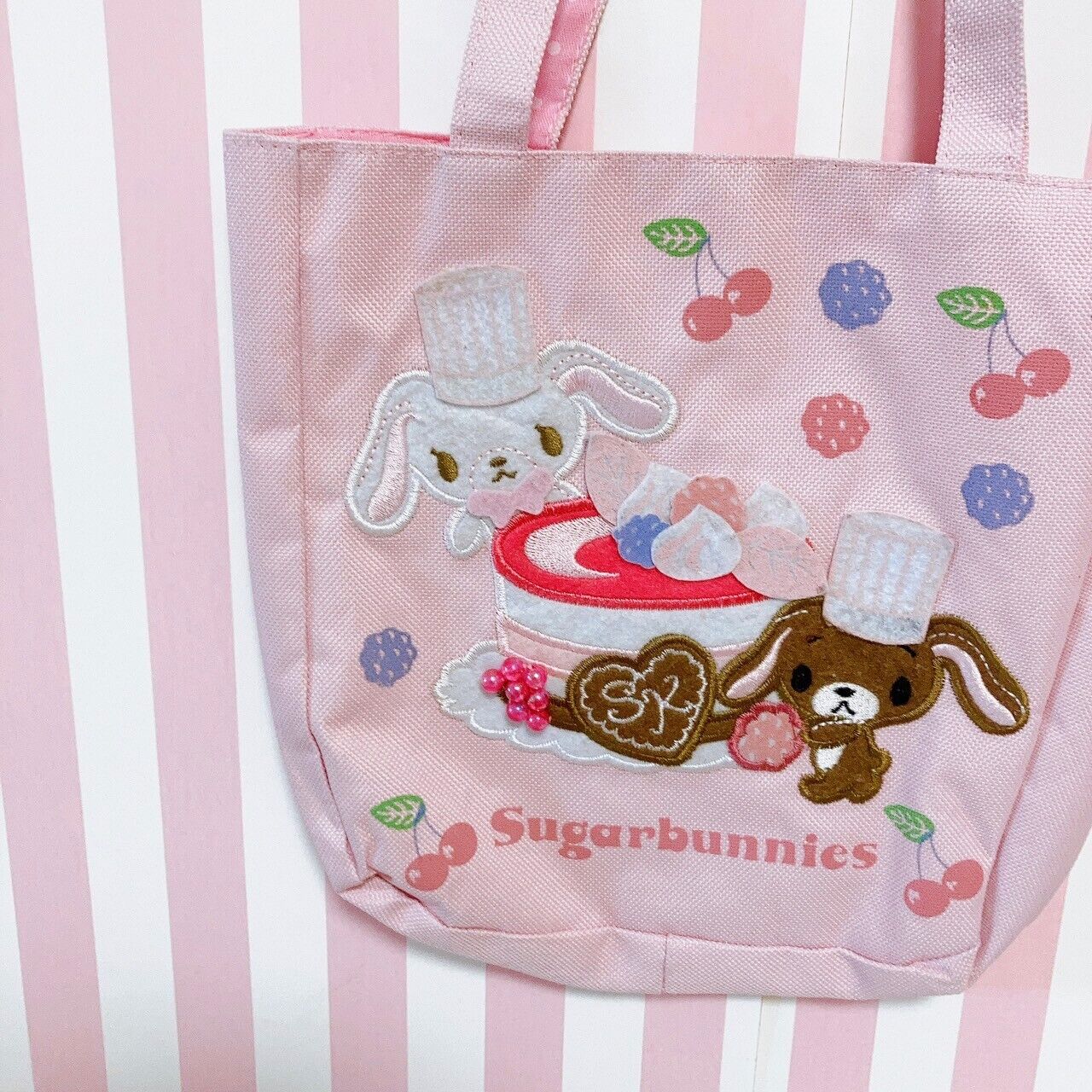 Sanrio Sugar Bunnies Tote Bag Lesson Handbag Pink Cake Sweets Rabbit Shirousa