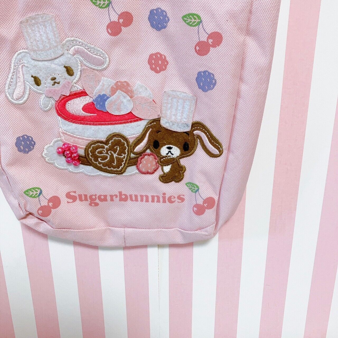 Sanrio Sugar Bunnies Tote Bag Lesson Handbag Pink Cake Sweets Rabbit Shirousa