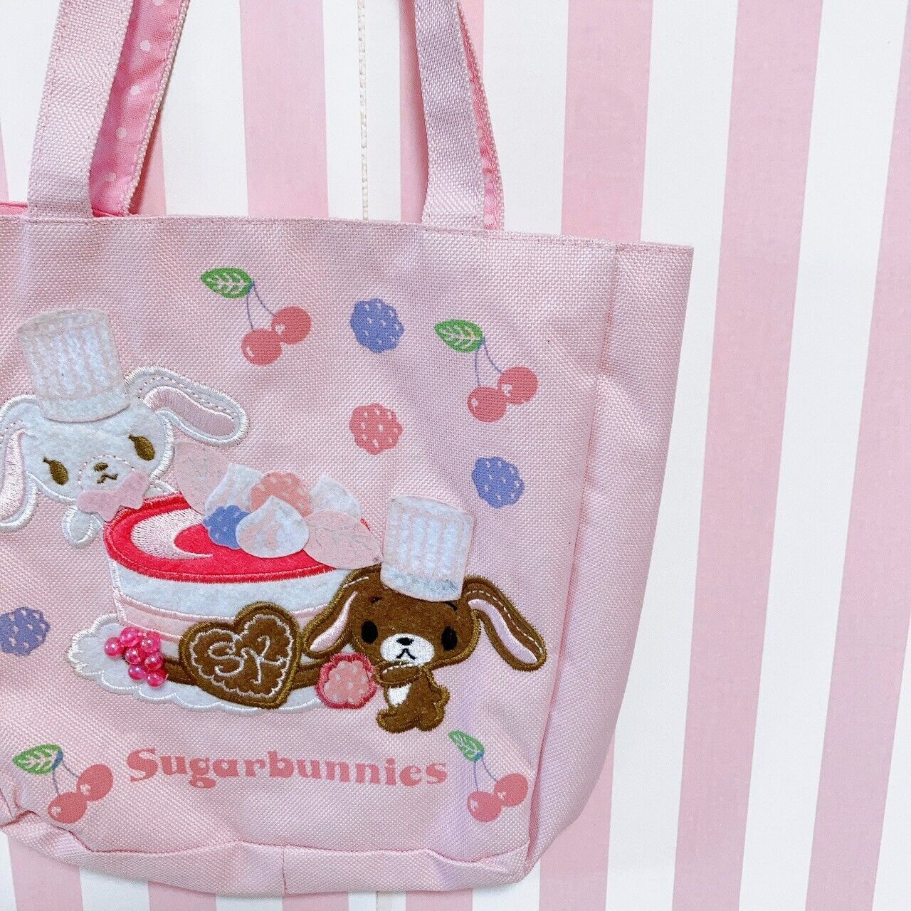 Sanrio Sugar Bunnies Tote Bag Lesson Handbag Pink Cake Sweets Rabbit Shirousa