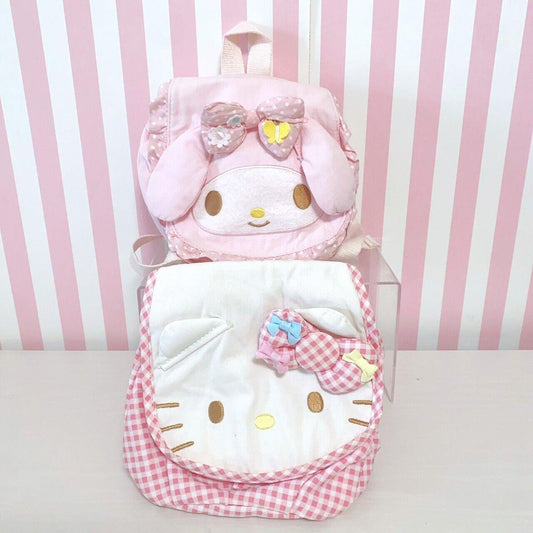 Sanrio Hello Kitty My Melody Backpack Set 2 Rucksack Bag Pink Plaid Ribbon Dot