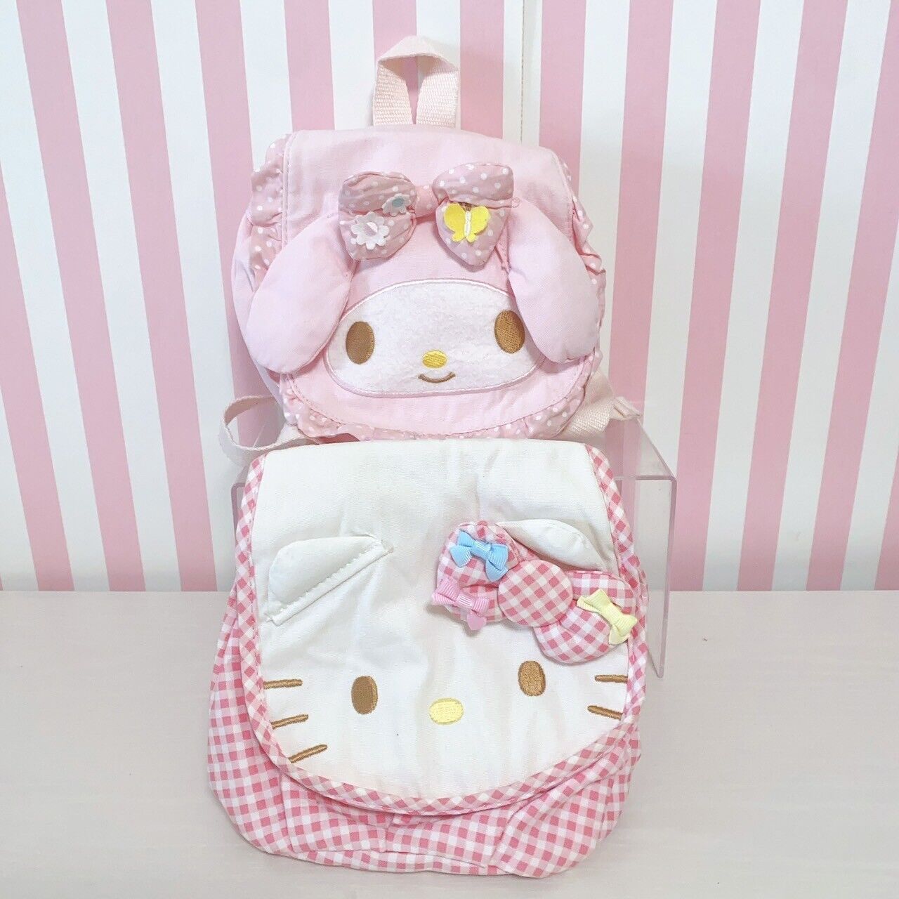 Sanrio Hello Kitty My Melody Backpack Set 2 Rucksack Bag Pink Plaid Ribbon Dot