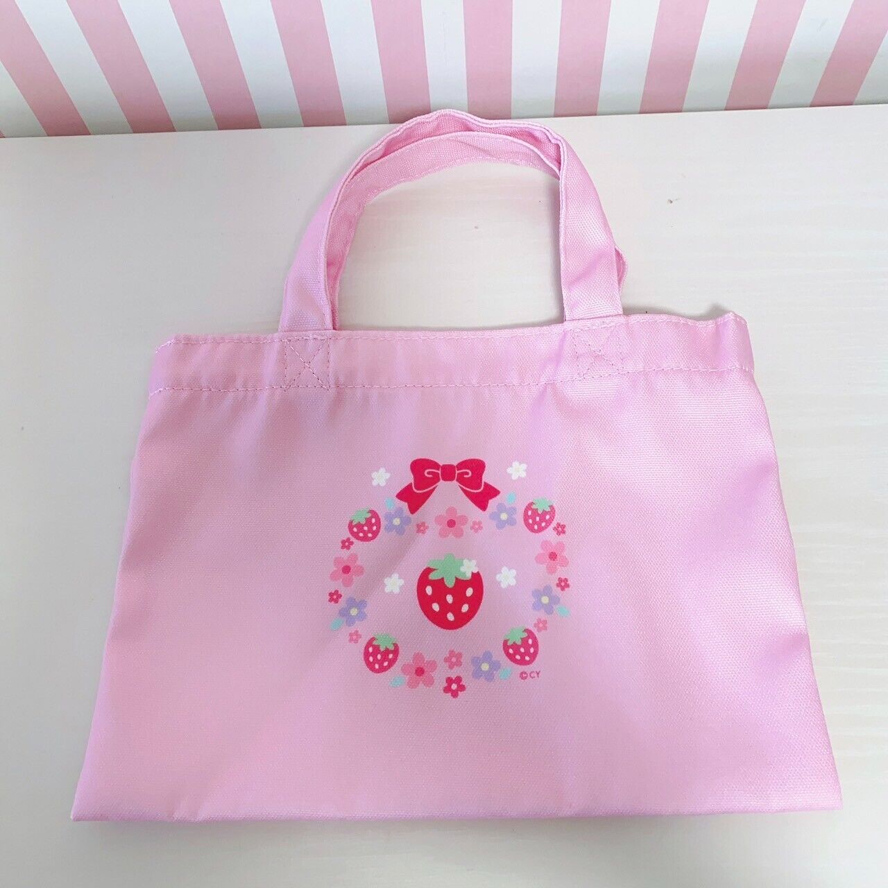 Mother Garden Tote Bag Handbag Lesson Pink Strawberry Flower Ribbon Simple Rare