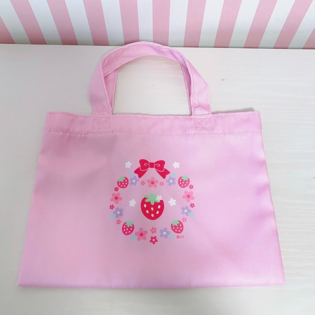 Mother Garden Tote Bag Handbag Lesson Pink Strawberry Flower Ribbon Simple Rare