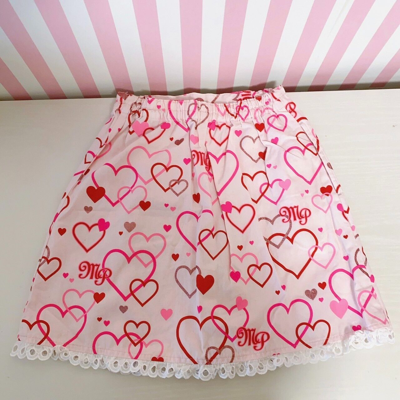 Mezzo Piano Kids Skirt 120cm Heart Frill Lace Pink White MP Button Clothing Rare