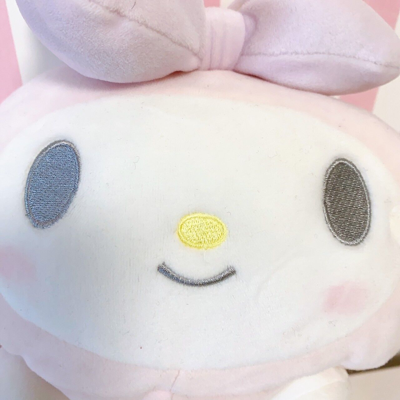 Sanrio My Melody Plush Soft Stuffed Toy Doll Pale Pink White Big Ribbon Kawaii