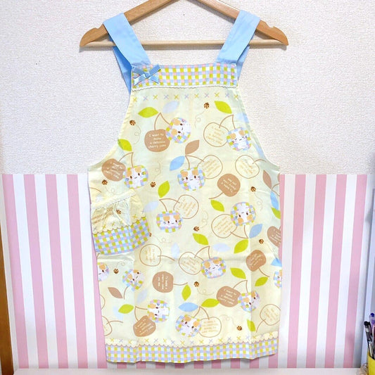 Sanrio Masyumaro Fluffy Fuwa Nyanko Marshmallow Kids Apron Cherry Yellow Plaid