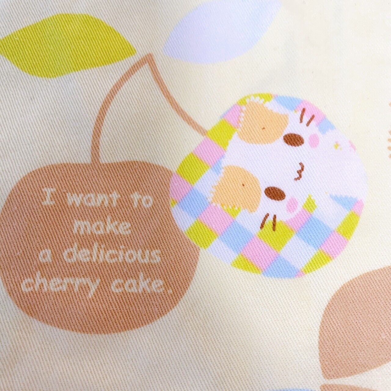 Sanrio Masyumaro Fluffy Fuwa Nyanko Marshmallow Kids Apron Cherry Yellow Plaid