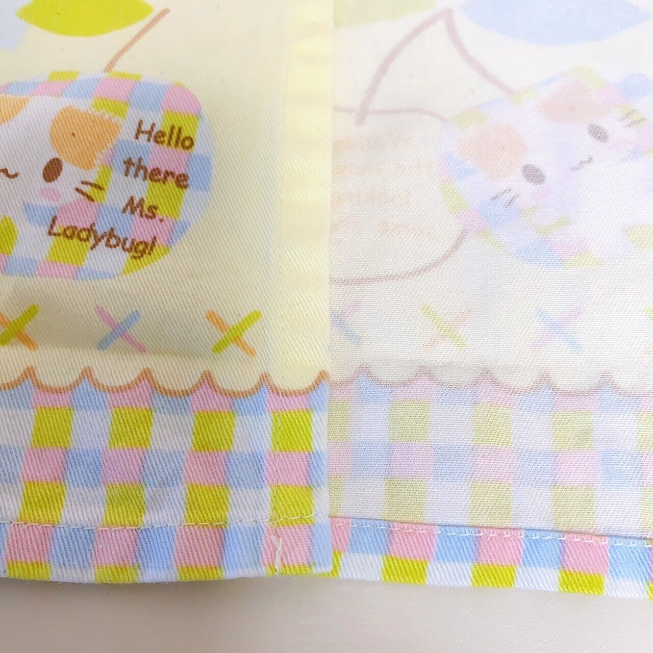 Sanrio Masyumaro Fluffy Fuwa Nyanko Marshmallow Kids Apron Cherry Yellow Plaid