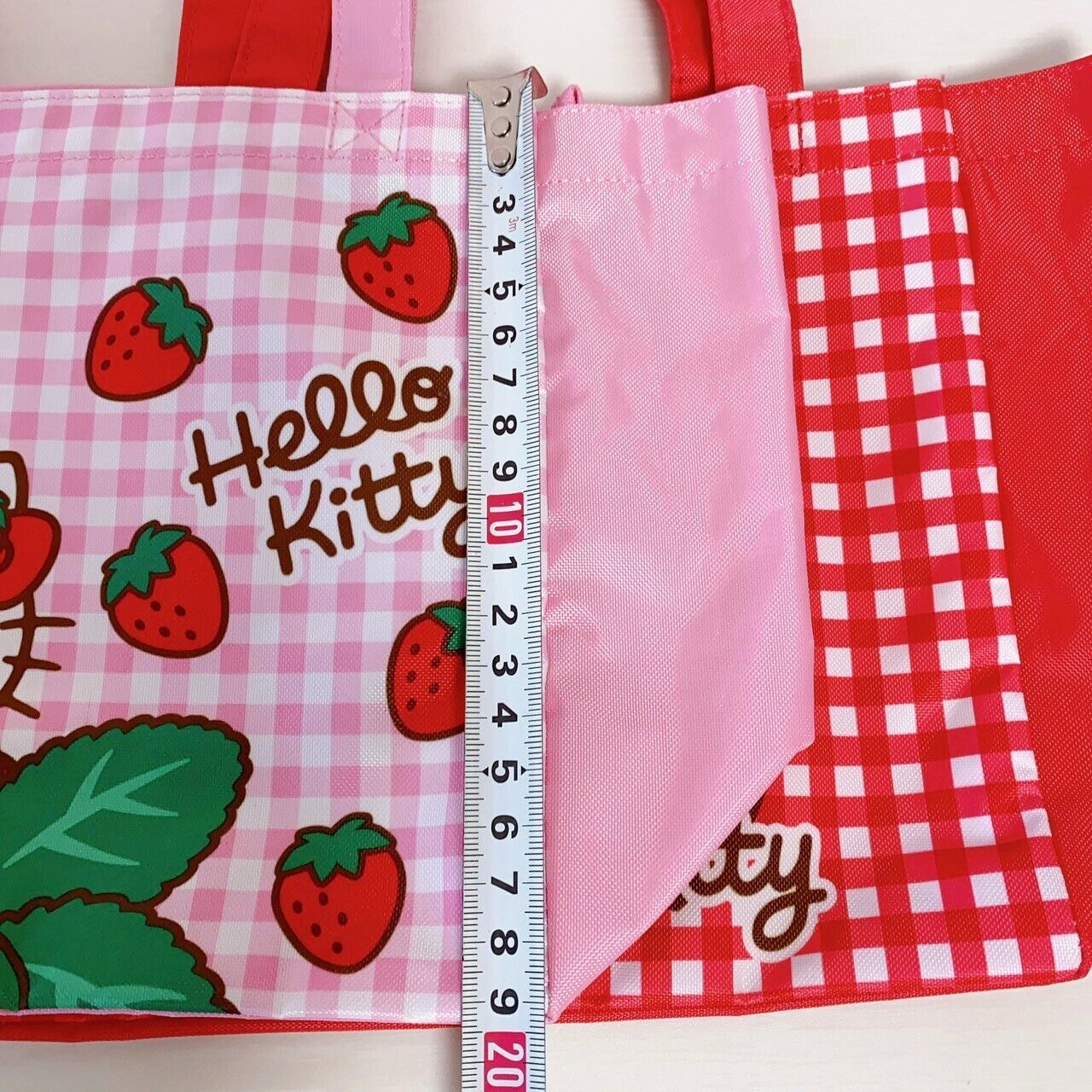 Sanrio Hello Kitty Tote Bag Set 2 Red Pink Strawberry Cake Sweets Plaid Kawaii