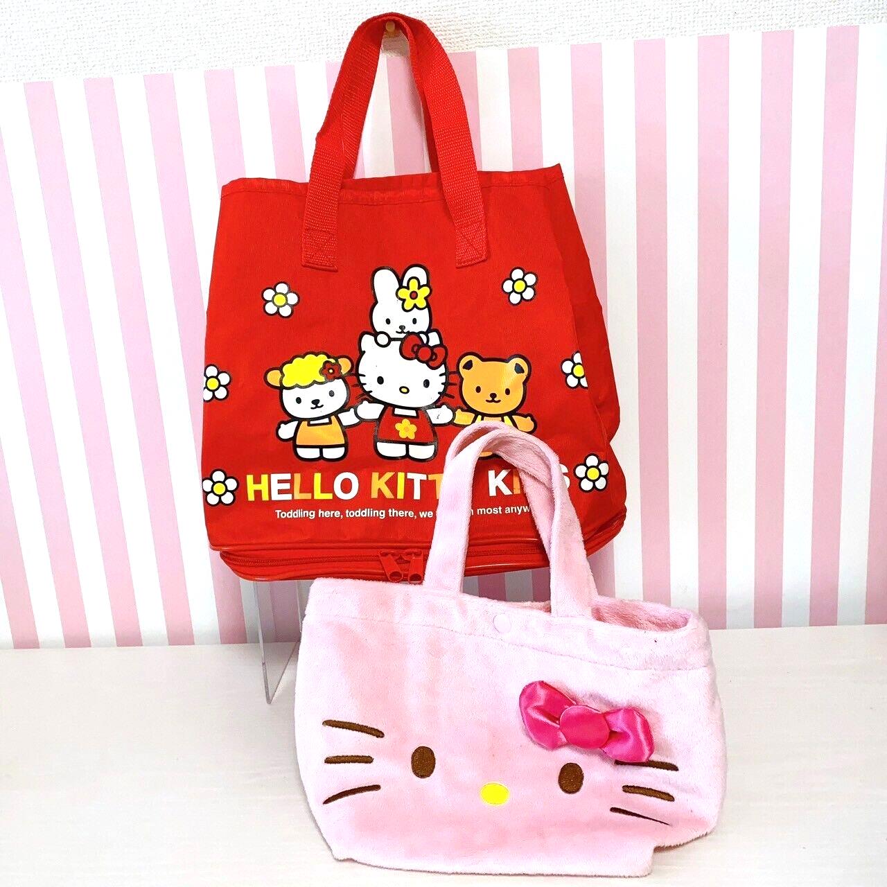 Sanrio Hello Kitty Swimming Pool Tote Bag Set 2 Red Pink Face Ribbon Kids Friend