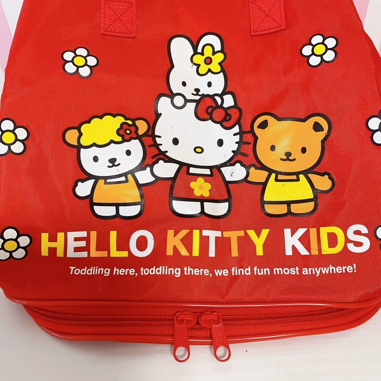 Sanrio Hello Kitty Swimming Pool Tote Bag Set 2 Red Pink Face Ribbon Kids Friend