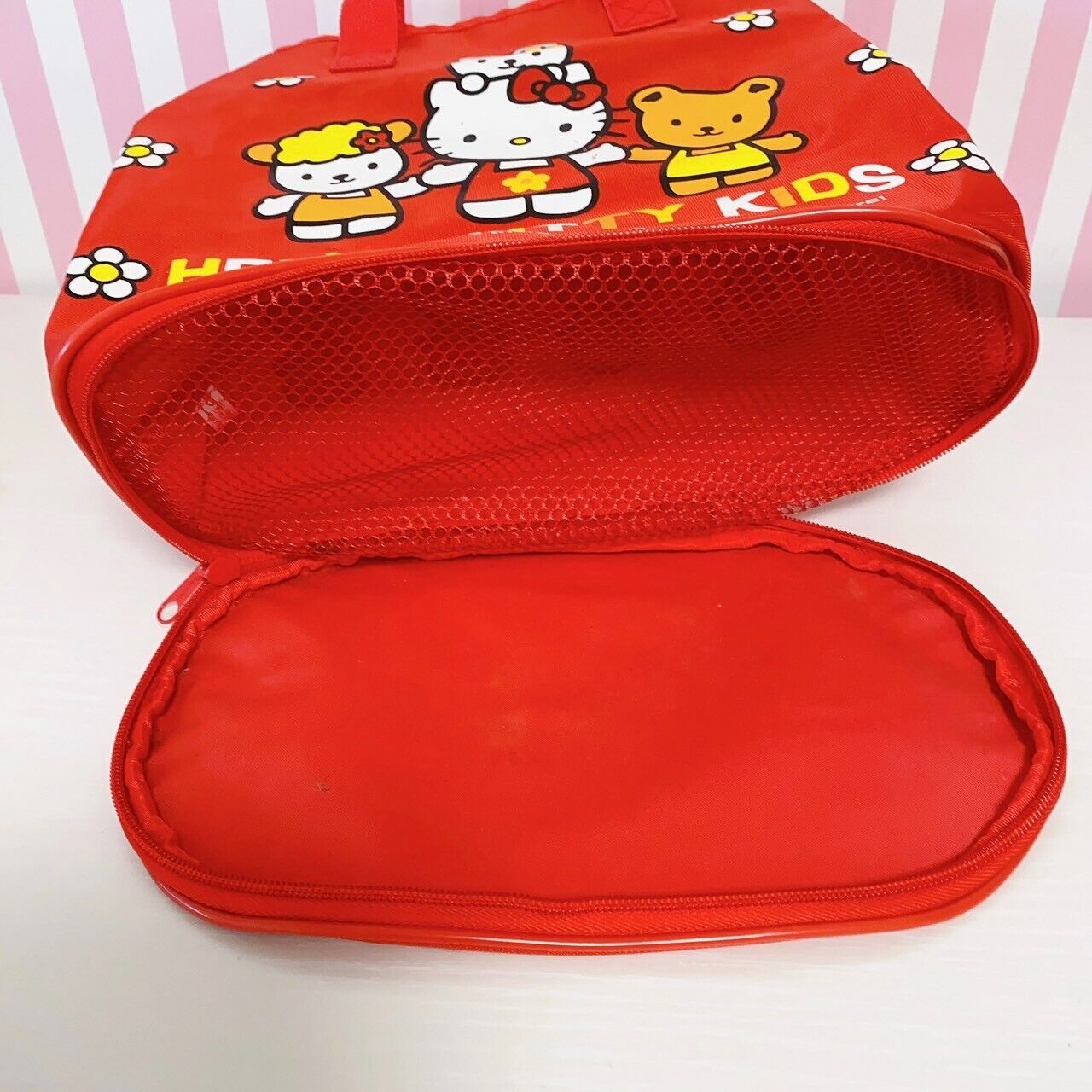 Sanrio Hello Kitty Swimming Pool Tote Bag Set 2 Red Pink Face Ribbon Kids Friend