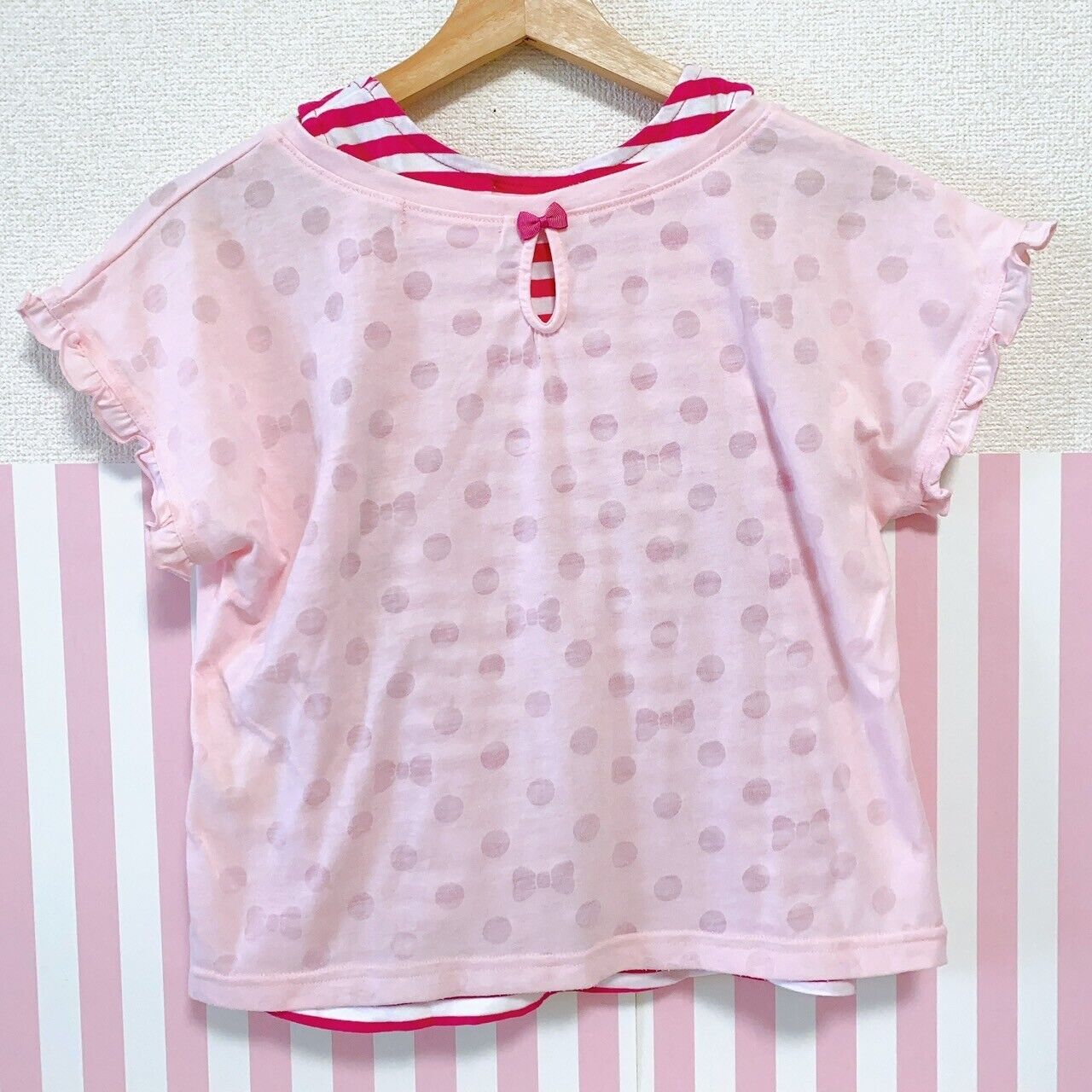 Mezzo Piano Tops Pink Border Pattern Red Size S 140cm 2 Set Kawaii Character